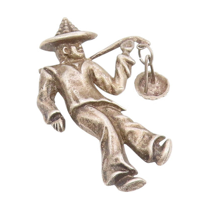 925 Sterling Silver Vintage Brooch Pin MEXICO Man With Carrying Stick  BP12402