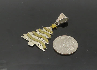 MEXICO 925 Sterling Silver  Vintage Two Tone Christmas Tree Pendant  PT16835