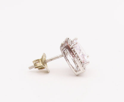 925 Sterling Silver Vintage Earrings Square Cut Halo CZ Band Studs  EG12902