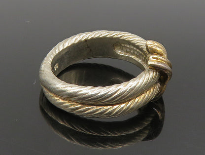 925 Sterling Silver  Vintage Shiny Two Tone Rope Twist Band Ring Sz 9  RG24176
