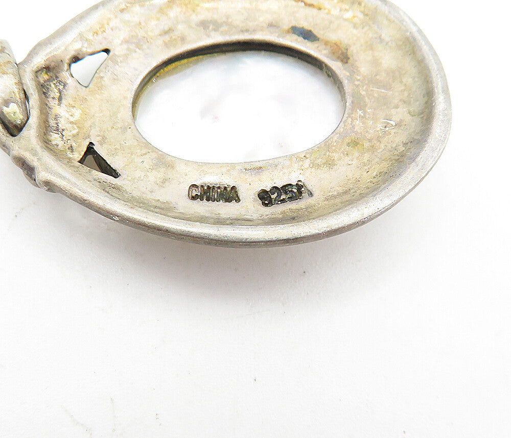 SOUTHWESTERN 925 Sterling Silver Vintage Mother Of Pearl Pendant PT3321