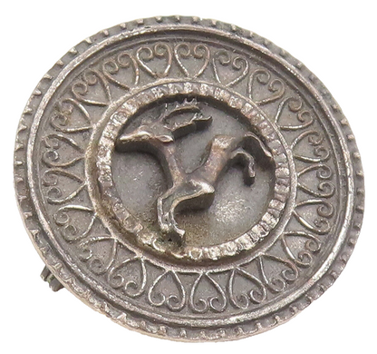 925 Sterling Silver Vintage Brooch Pin Round Carved Running Reindeer  BP10730