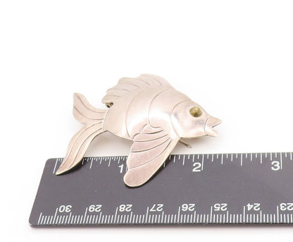 925 Sterling Silver Vintage Brooch MEXICO Etched Tropical Fish Design  BP11854