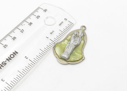 925 Sterling Silver  Vintage Green Mother Of Pearl Religious Pendant  PT17248