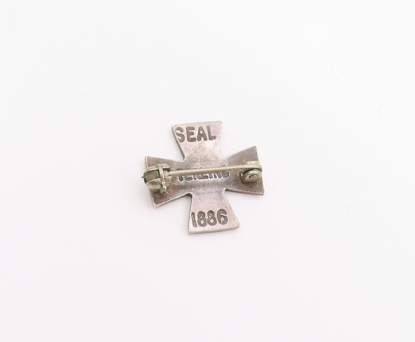 925 Sterling Silver Vintage Brooch 1886 Seal Maltese Cross IHS Charm Pin BP11824