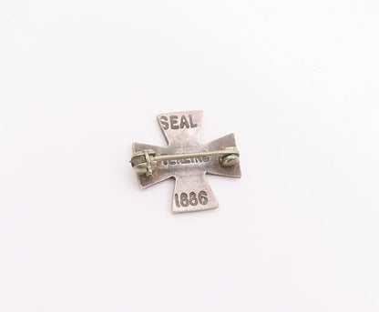 925 Sterling Silver Vintage Brooch 1886 Seal Maltese Cross IHS Charm Pin BP11824