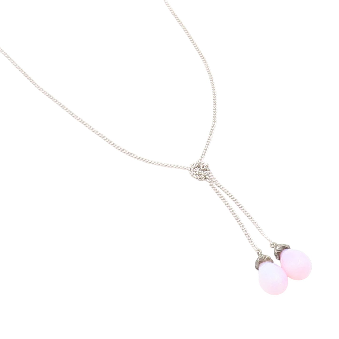 925 Sterling Silver Vintage Necklace Pink Opal Elegant Teardrop Knot  NE4806