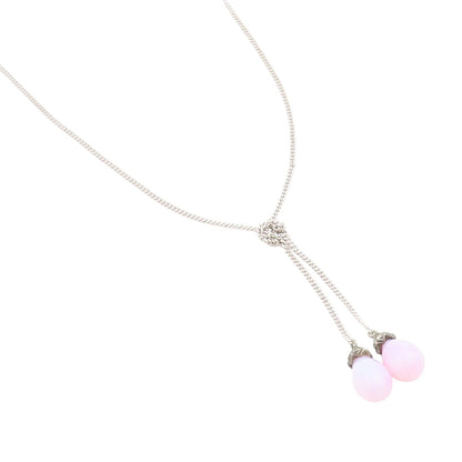 925 Sterling Silver Vintage Necklace Pink Opal Elegant Teardrop Knot  NE4806