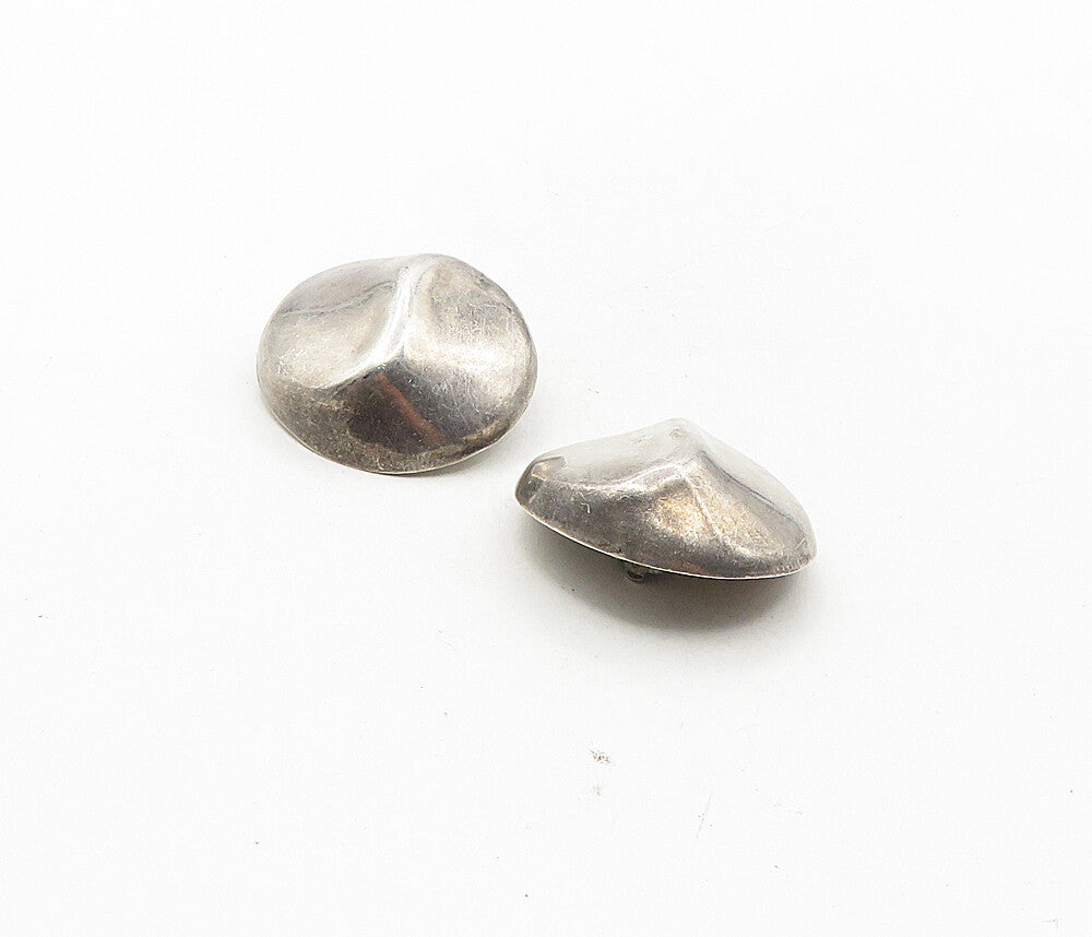 MEXICO 925 Sterling Silver  Vintage Dark Tone Dome Non Pierce Earrings  EG4852