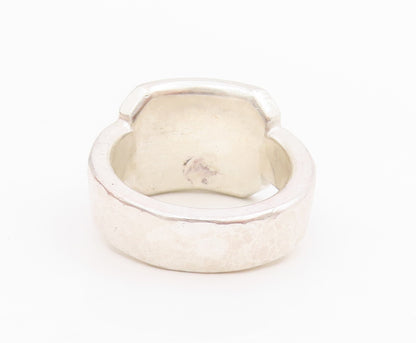 925 Sterling Silver Vintage Ring Modernist Solid Hammered Band  Sz 7.5  RG34503