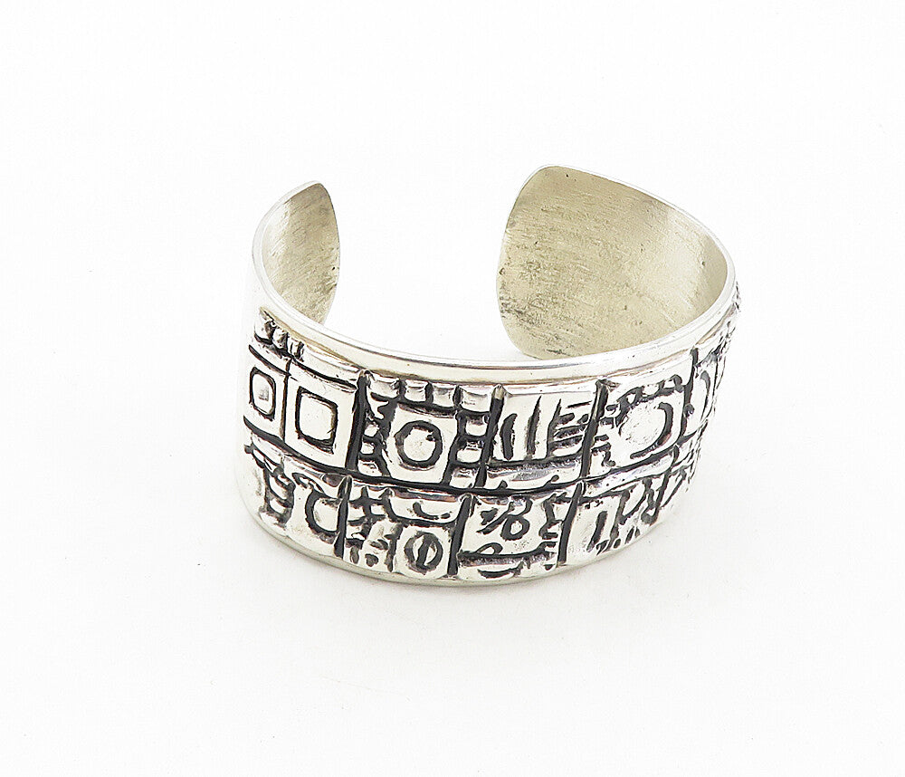 925 Sterling Silver  Vintage Antique Chiseled Pattern Cuff Bracelet  BT3965