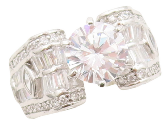925 Sterling Silver Vintage Ring Multi Shape CZ Inlay Wedding Ring Sz 7  RG29556