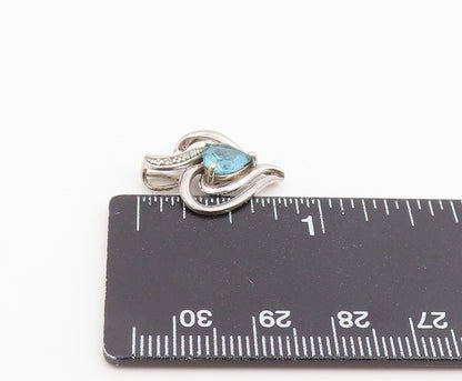 925 Sterling Silver Vintage Pendant Real Diamonds & Topaz Love Heart  PT25976