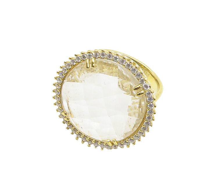 PHARAOUN 925 Silver Faceted Topaz Gold Plated Cocktail Ring Sz 8 RG18331