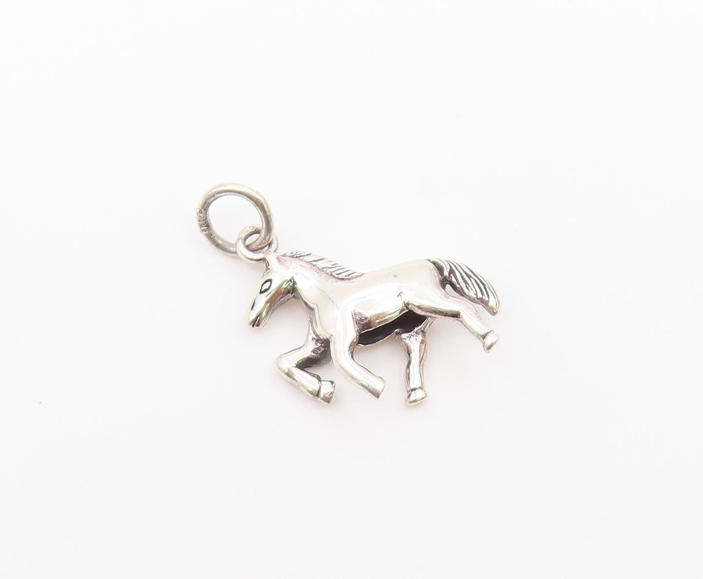 925 Sterling Silver  Vintage Shiny Petite Galloping Horse Pendant  PT18368
