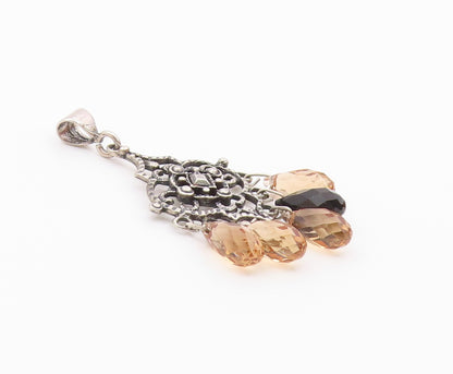 925 Sterling Silver  Vintage Citrine & Black Spinel Dangling Pendant  PT18775