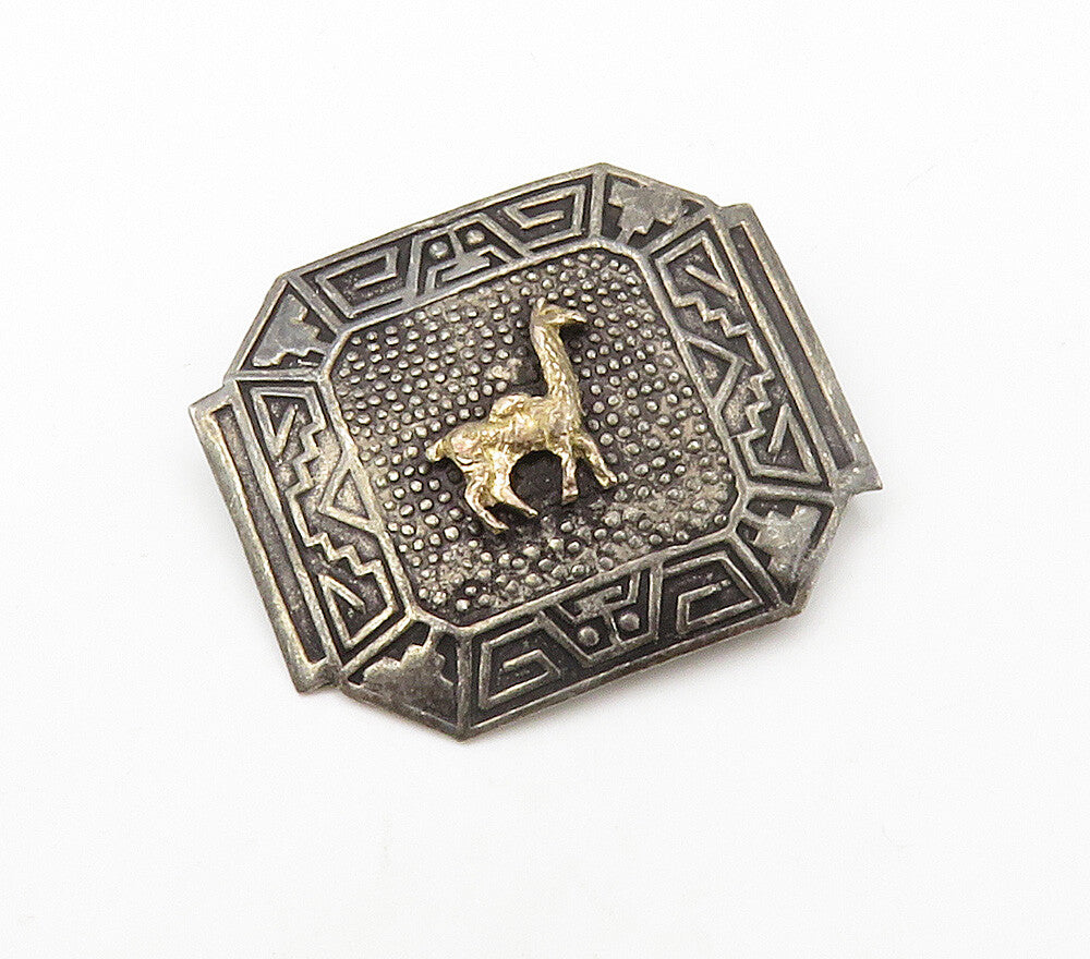 925 Silver & 18K Gold  Vintage Two Tone Alpaca Oxidized Brooch Pin  BP6103
