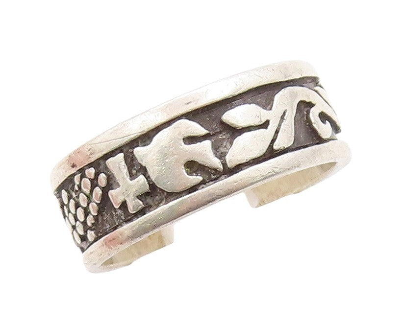 925 Sterling Silver Vintage Ring Trible Animals & Design Carved  Sz 8  RG31347