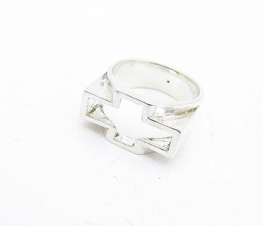 925 Sterling Silver  Vintage Shiny Religious Cross Band Ring Sz 8.5  RG5337