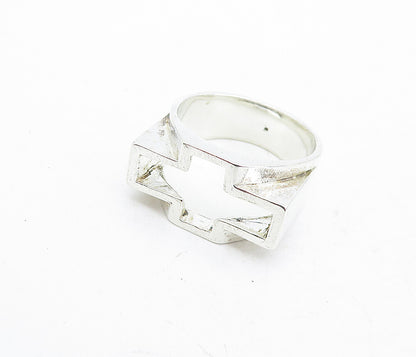 925 Sterling Silver  Vintage Shiny Religious Cross Band Ring Sz 8.5  RG5337
