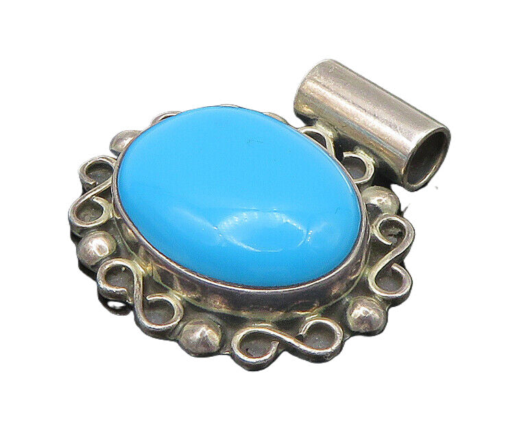 MEXICO 925 Silver  Vintage Cabochon Cut Turquoise Swirl Slide Pendant  PT18004