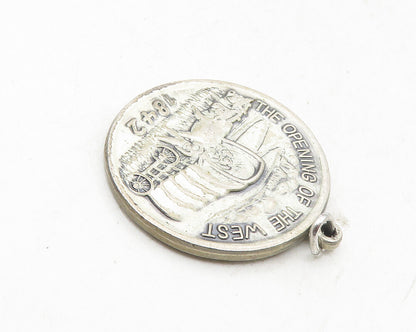 925 Sterling Silver  Vintage Industrial Era Of The West 1842 Pendant  PT7692