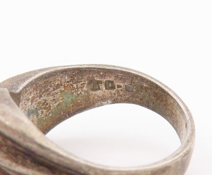 925 Sterling Silver Vintage Ring Dark Tone Carved Ribbon Knot Band Sz 5 RG33547