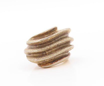 925 Sterling Silver Vintage Ring Gold Plated Designer Carved Wave Sz 7.5 RG32871