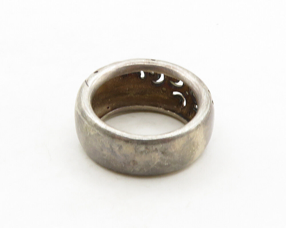 BACHRACH 925 Silver  Vintage Dark Tone Cutout Pattern Band Ring Sz 8  RG19619