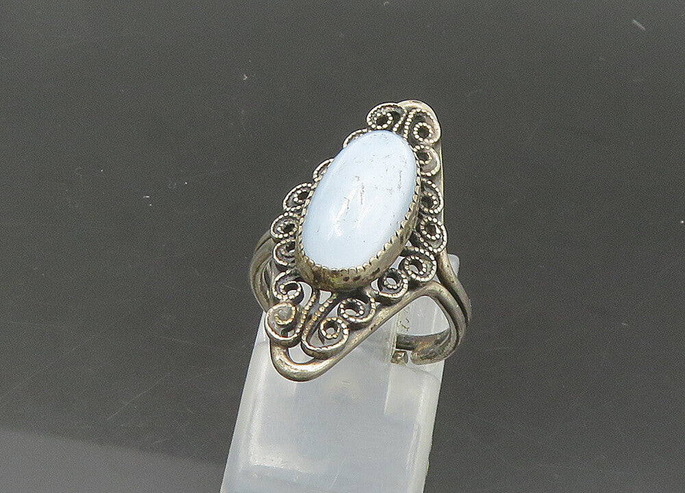 925 Sterling Silver  Vintage Blue Chalcedony Cocktail Ring Sz 5  RG21805