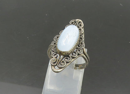 925 Sterling Silver  Vintage Blue Chalcedony Cocktail Ring Sz 5  RG21805