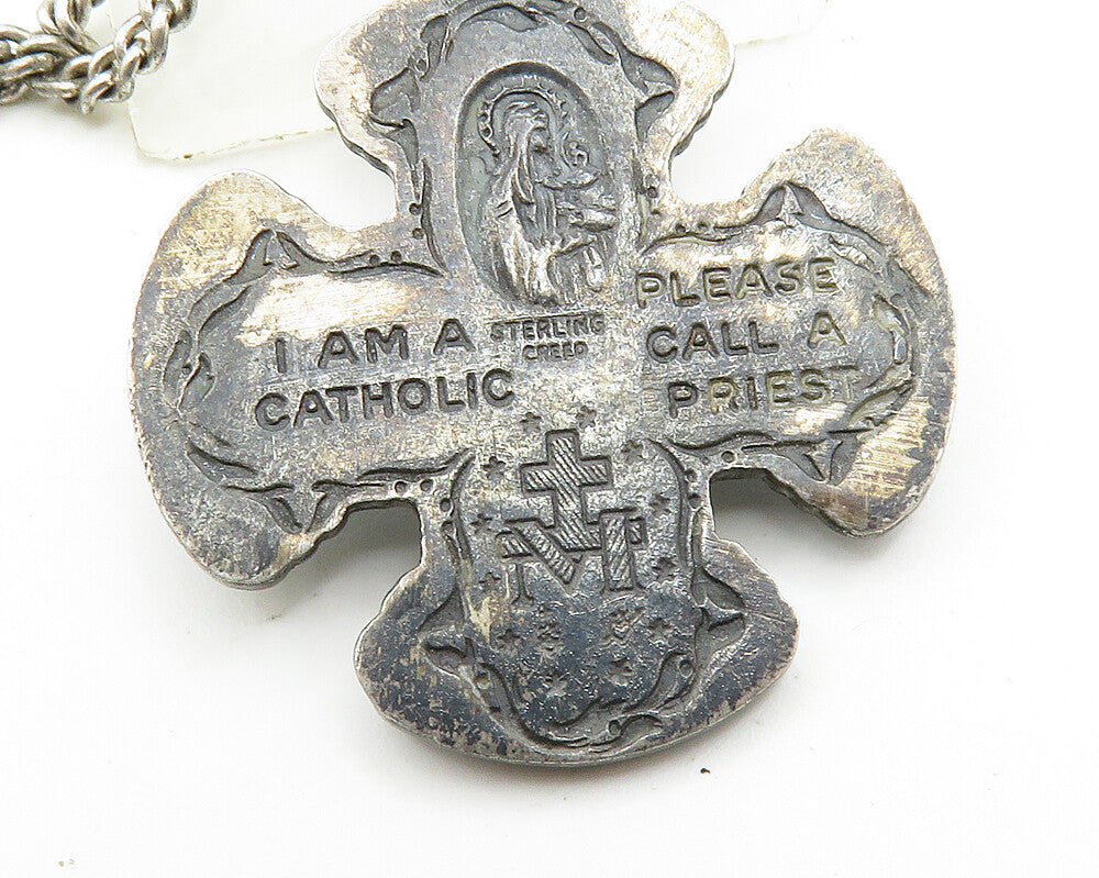 CREED 925 Silver  Vintage Oxidized Religious Cross Chain Necklace  NE3268