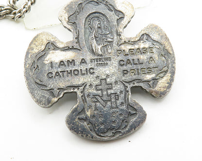 CREED 925 Silver  Vintage Oxidized Religious Cross Chain Necklace  NE3268