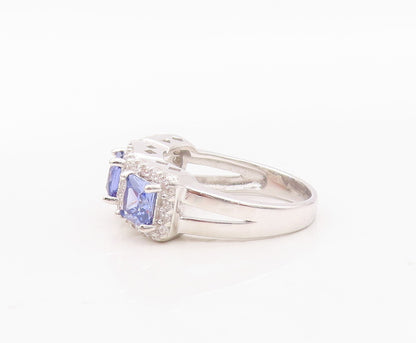 925 Sterling Silver Vintage Ring Square Cut Blue Halo White CZ  Sz 7  RG29937