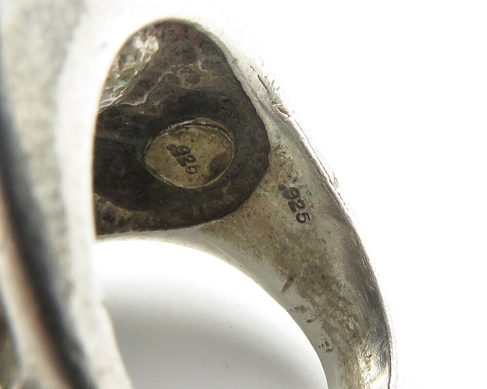 925 Sterling Silver  Vintage Black Hematite Eyes Skull Band Ring Sz 8  RG18406