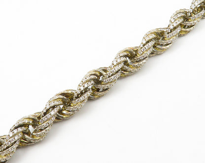 925 Sterling Silver  Vintage Shiny White Topaz Twist Chain Necklace  NE2287