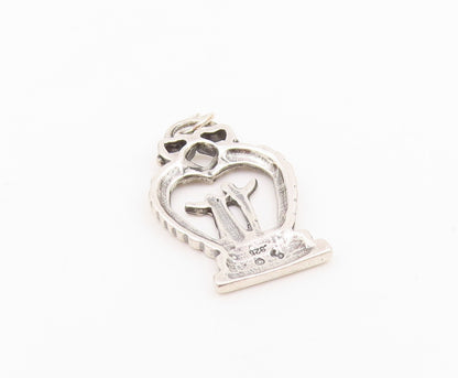 925 Sterling Silver Vintage Pendant Cutout Couple In Love Heart  PT24288
