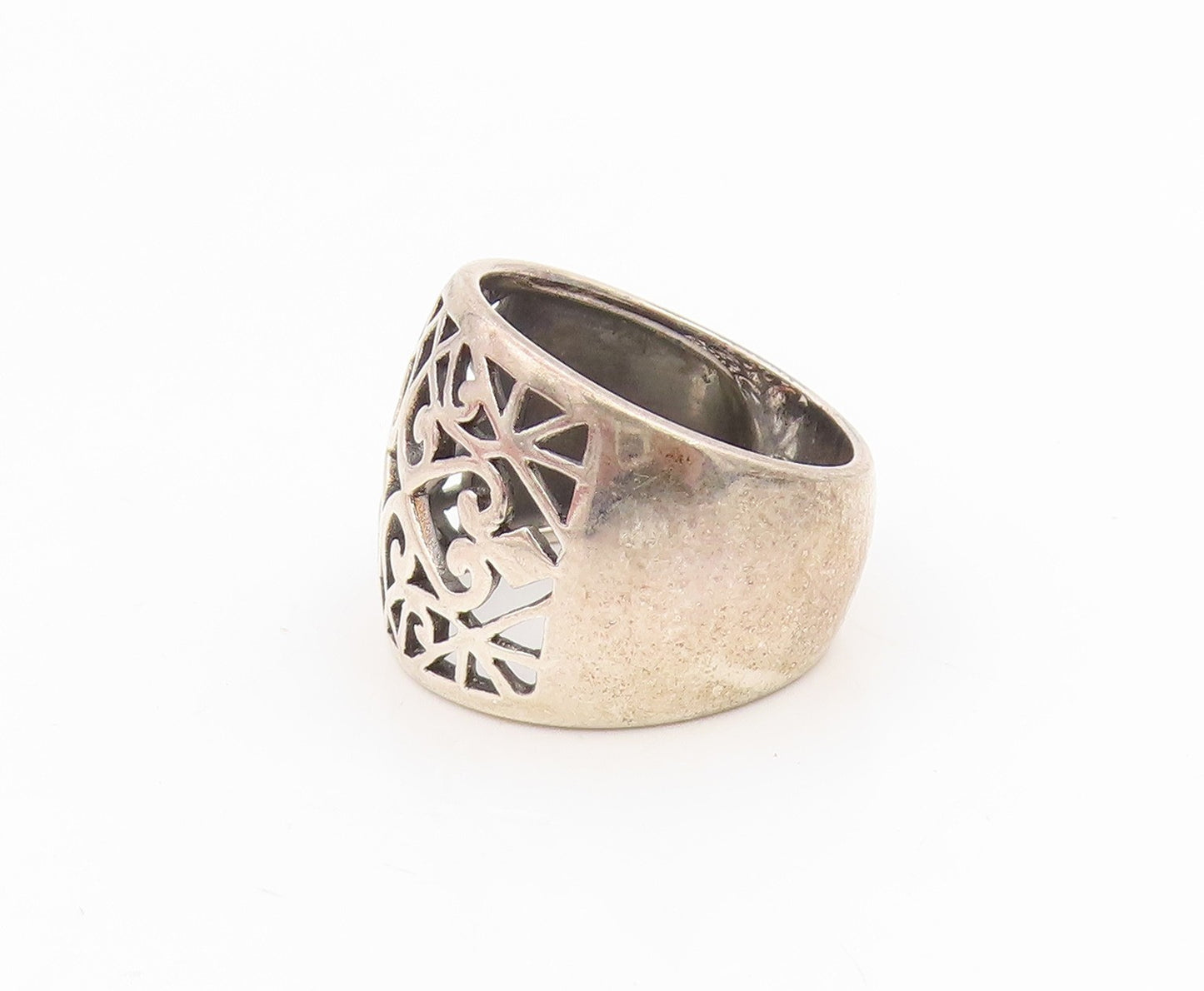 925 Sterling Silver Vintage Ring Intricate Scrollwork Wide Band  Sz 7  RG34897