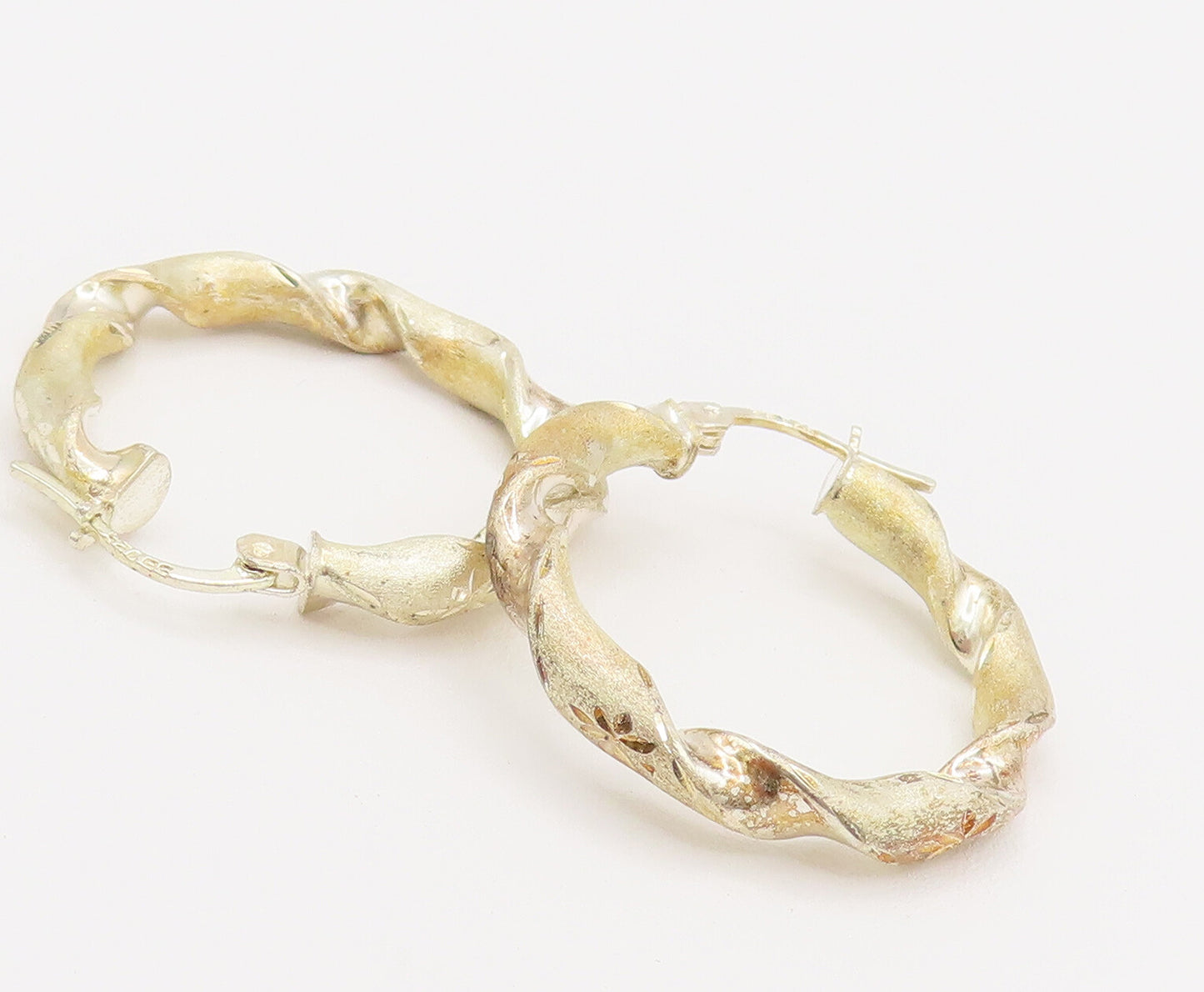 925 Sterling Silver  Vintage Twisted Brushed Finish Hoop Earrings  EG12312