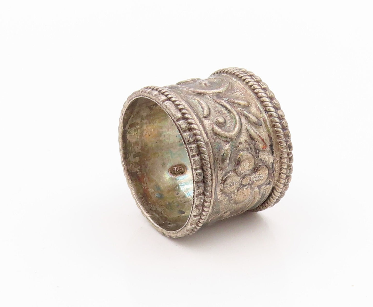 925 Sterling Silver Vintage Ring Dark Tone Broad Floral Carved  Sz 10  RG31797