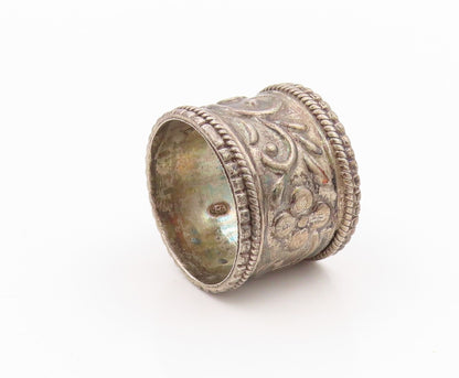 925 Sterling Silver Vintage Ring Dark Tone Broad Floral Carved  Sz 10  RG31797