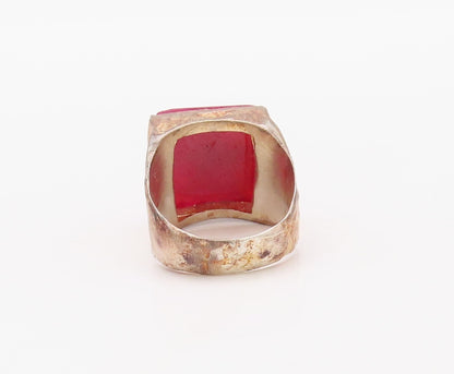 925 Sterling Silver Vintage Ring Real Square Cut Gemstone Inlay  Sz 7 RG30790