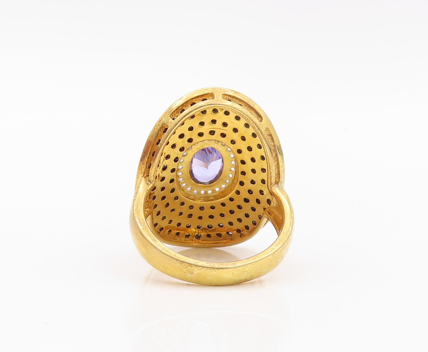 925 Sterling Silver Vintage Ring Gold Plate 2 Tone CZ & Spinel  Sz 7  RG30161