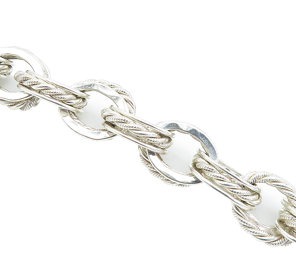 925 Sterling Silver  Vintage Polished Hammered Twist Chain Bracelet  BT2301