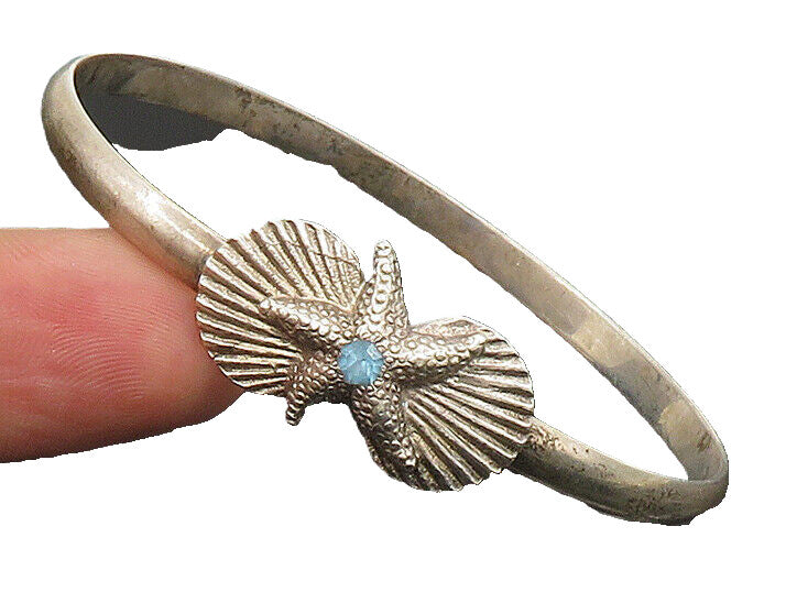 925 Sterling Silver  Vintage Scalloped Topaz Star Fish & Shell Bracelet BT9423