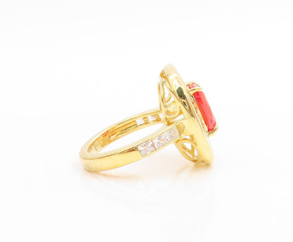 925 Sterling Silver Vintage Ring Gold Plated Orange & White CZ  Sz 7.5  RG30716