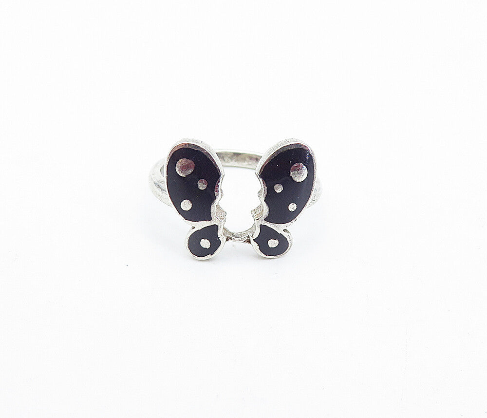 925 Sterling Silver  Vintage Enamel Coated Butterfly Band Ring Sz 6.5  RG3762