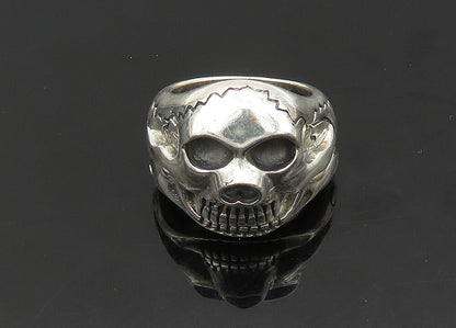925 Sterling Silver  Vintage Shiny Skeleton Head Biker Ring Sz 9  RG22781