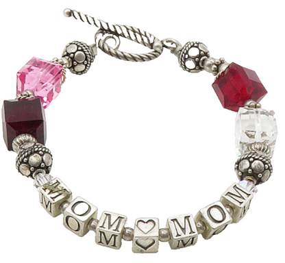925 Sterling Silver  Vintage Garnet & Topaz Beaded Mom Chain Bracelet  BT6270