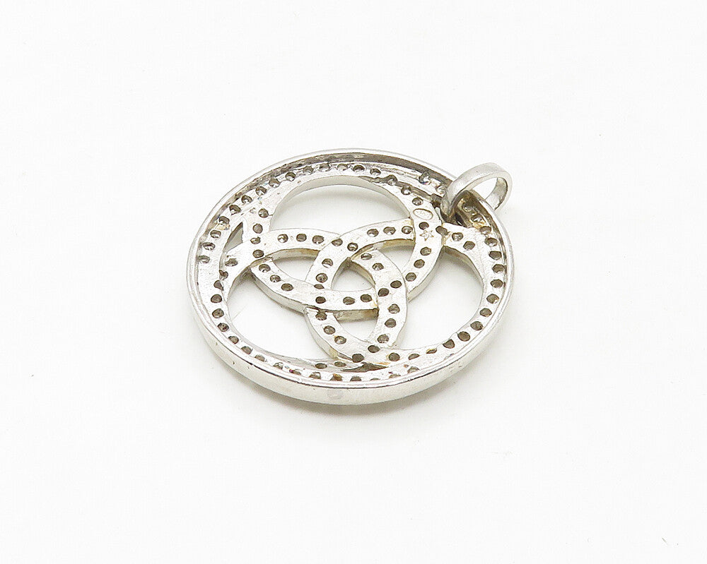 925 Sterling Silver  Vintage Shiny Cubic Zirconia Celtic Knot Pendant  PT14058